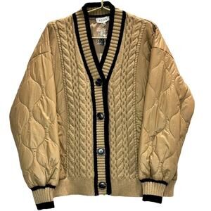 ACOA – Quilted Bomber Jacket – Tan/Black Mixed Media – Size Small